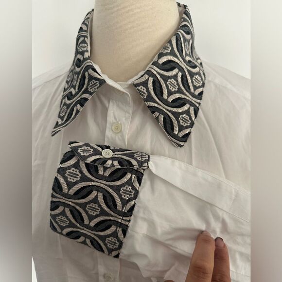 Maje Cipaje Jacquard Contrast Womens 100% Cotton Button Down Shirt- White large - Picture 5 of 12